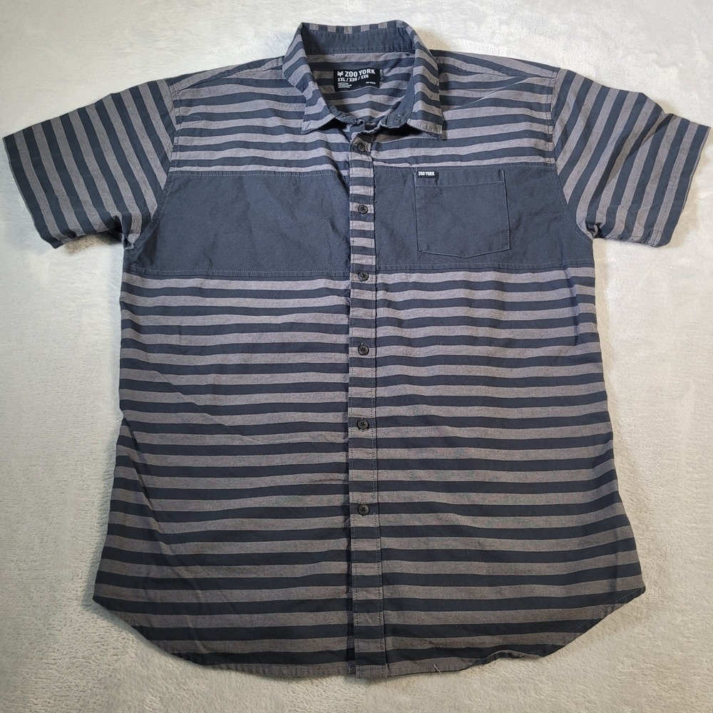 Zoo York Shirt Mens XXL Gray Striped Button Up Short Sleeve Skater Casual